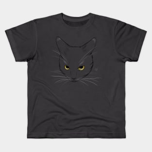 Angry Cat Yellow Eyes Line Art Kids T-Shirt